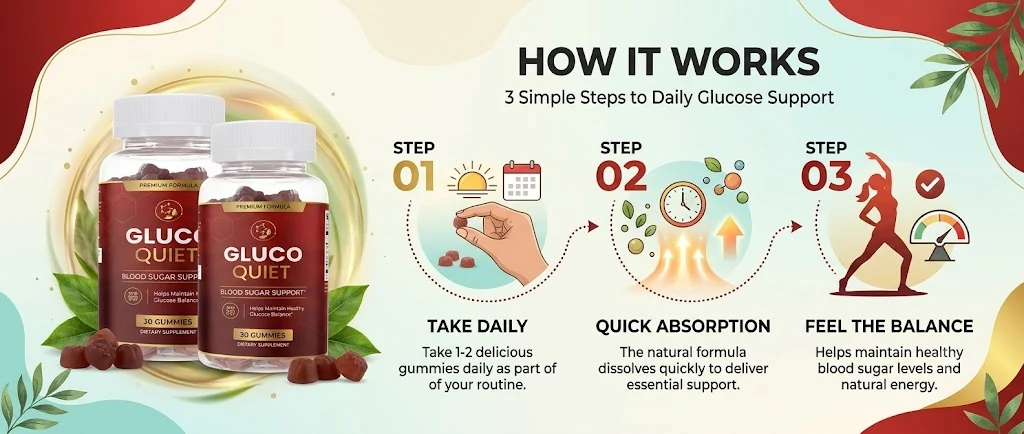 How Gluco Quiet works: take daily, quick absorption, feel the balance